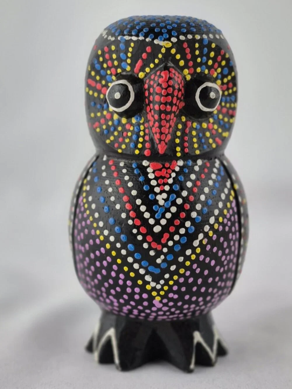 Hand Painted Wooden Owl Figurine Dot Art Folk Art Sculpture